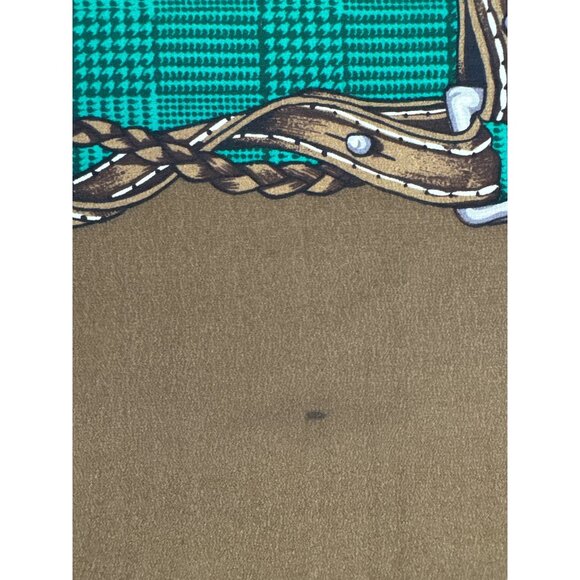 Vintage Horse Print Silk Scarf With Plaid & Leather-Like Bridle Design 34in Squa - Picture 4 of 5